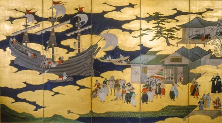 Samurai- Składany ekran Namban Byobus- Południowi Barbarzyńcy- Portugalski statek wpływający do japońskiego portu..., 2005 (zdjęcie)