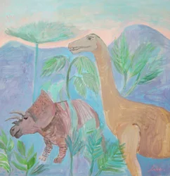 Delikatny krajobraz z dinozaurami