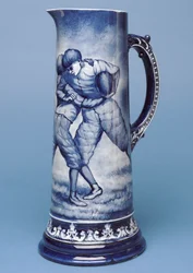 Duży dzbanek Belleek ze sceną rugby (ceramiczny)