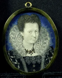 Portret kobiety, ok. 1600-17 (pergamin, metal i szkło)