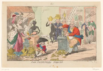 Karykatura Marii Antoniny i Ludwika XVI, 1789 - Wymuszone ofiary (tytuł na obiekcie)