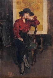 Elegancka dama pozująca przed słonecznikami Vincenta van Gogha, ok. 1916-20 (olej na płótnie)