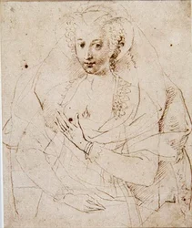 Portret nieznanej damy, formalnie zwanej Lucy Harrington, hrabina Bedford, szkic do miniatury (nr 3902) ok. 1605 (pióro i atrament, kreda na papierze) (patrz także 58811)
