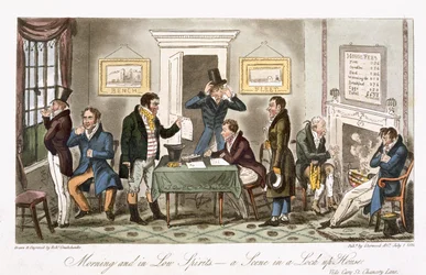 Poranek i w słabszym nastroju – scena w zamkniętym domu z „Angielskiego szpiega” Charlesa Molloya Westmacotta (1788-1868) opublikowanego w Londynie, 1825