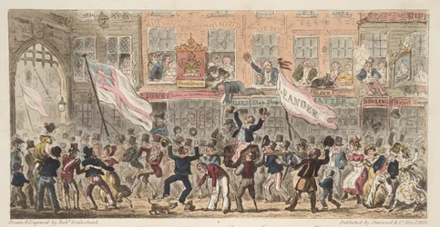 Point Street, Portsmouth, z The English Spy, wyd. 1824 (grawerowanie ręcznie kolorowane)