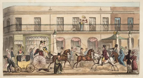 The High Street, Cheltenham, z The English Spy, wyd. 1824 (grawerowanie ręcznie kolorowane)