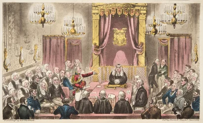 The House of Lords in High Debate, z The English Spy, wyd. 1824 (grawerowanie ręcznie kolorowane)