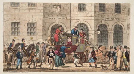 The Post Office Bristol, Przybycie London Mail, z The English Spy, opublikowane w Londynie, 1824
