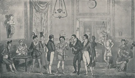 The Green Room w Drury Lane Theatre, 1821, 1920. Artyści: Isaac Robert Cruikshank, George Cruikshank.