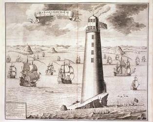 Latarnia Eddystone, rytowana przez Hendricka Hulsbergha, 1713 (patrz także 40669)
