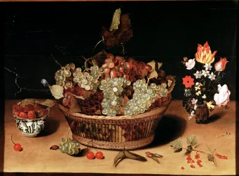 Martwa natura z kwiatami i owocami Obraz Izaaka Soreau (1604-1644) XVII w. Turyn Galleria Sabauda, inw. 758