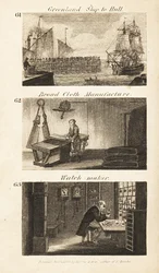 Transakcje w Regency England: statek Grenlandii do Hull, fabryka tkanin i zegarmistrz