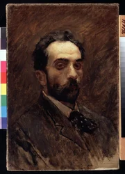 Autoportret. Obraz Izaaka Iljicza Lewitana (1860-1900). olej na płótnie, koniec 1890. Sztuka rosyjska, portret XIX w. Państwowa Galeria Tretiakowska, Moskwa.