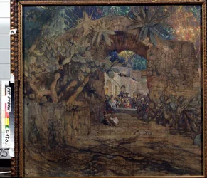 Tawerna w jaskini (Tawerna w grocie). Obraz Isaaka Izrailevicha Brodskiego (Brodskiego) (1884-1939). olej na płótnie