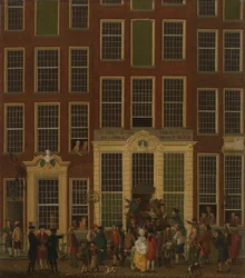 Księgarnia i agencja loteryjna Jana de Groot przy Kalverstraat w Amsterdamie, 1779 r.