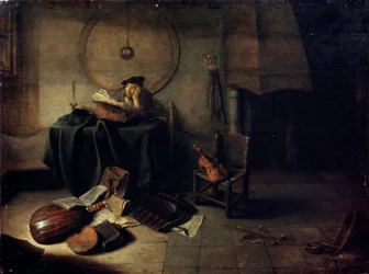 „Melancholia II naukowiec w pracowni”, malarstwo holenderskie z XVII wieku