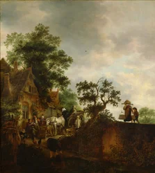 „Podróżnicy zatrzymujący się w zajeździe na drodze” Obraz Isaaca van ostade (1621-1649) 1645 Narodowe Muzeum Sztuki Zachodniej, Tokio, Japonia