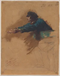 Młody mężczyzna pochylony do przodu z wyciągniętymi ramionami (studium do obrazu Żołnierze rozdający chleb ubogim), ok. 1851