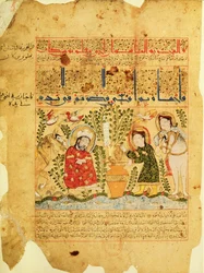 Ms. Arabe 2964 fol.5 Scena z traktatu Theriac po Galien, 1217