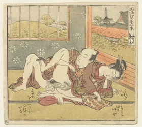 Śpiąca kobieta. Dwanaście widoków wyrafinowanego Edo (tytuł serii). Furyu Edo junikei (tytuł serii na obiekcie)