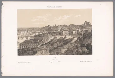Widok na Laval z wiaduktu lawa. Vue générale award du Viaduc (tytuł na obiekcie) Współczesna Francja (tytuł serii) La France de nos jours (tytuł serii na obiekcie)