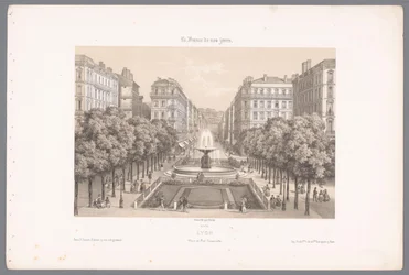 Zicht op de Place en de Rue Impériale te Lyon Lyon. Imperial Square and Street (tytuł na obiekcie) Hedendaags Frankrijk (tytuł serii) Francja dzisiaj (tytuł serii na obiekcie)