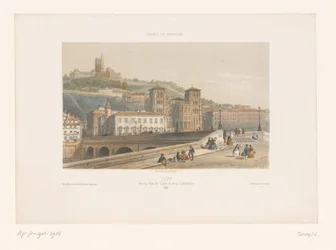 Widok na Pont Tilsitt i katedrę Saint-Jean w Lyonie Lyon. Vue du Pont de Tilsitt et de la Cathédrale (tytuł przedmiotu) Małe twarze we Francji (tytuł serii) France en miniature (tytuł serii na obiekcie)