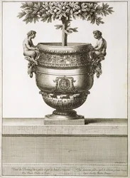 Urny z brązu używane do drzewek cytrusowych, ilustracja z „Widoków i planów wersalskich”, Paryż, ok. 1664-89 (rycina)