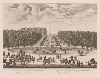 Widok Pałacu Wersalskiego od strony alei i fontanny Smoka, 1676 r.