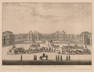 Widok i perspektywa Pałacu Wersalskiego od wewnątrz antydziedzińca, 1664 r.