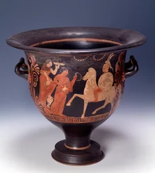 Krater z Cumae reprezentujący scenę ofiarowania (terakota, 320-310 pne)