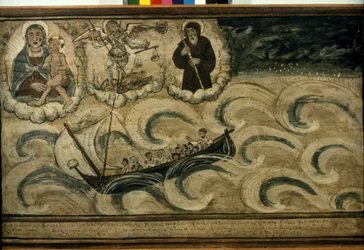 Łódź rybacka uciekająca przed burzą. Ex voto z XVII wieku z kościoła Madonna dell