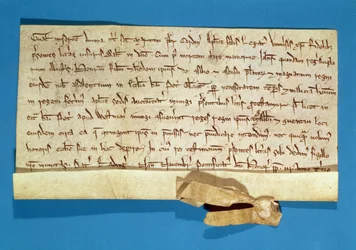 Formalny protest w sprawie namaszczenia Henryka III (1207-72) w Gloucester, napisany przez legata papieskiego, kardynała Gualo, 1218