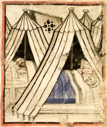 Dodaj 15277 f.51 Izraelici oddają się niemoralności seksualnej z Moabitkami w swoich namiotach, ok. 1350-99 (welum)
