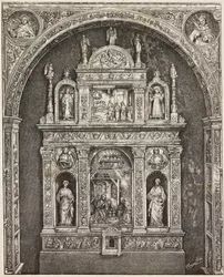 Ołtarz w kościele St Cita, Antonello Gagini, Palermo, Włochy, rycina z rysunku G Cavallottiego, z L