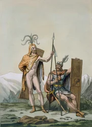Starożytni wojownicy celtyccy ubrani do bitwy, ok. 1800-18