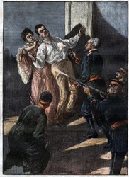Zamach na króla i królową Serbii (król Alexander Obrenovich i królowa Draga Masshin, ofiary spisku Karageorgevichów) czerwiec 1903. „La Tribuna Illustrata” z czerwca 1903.