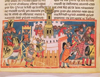 Atakowanie fortu, z „Le Vite di Dodici Cesari” Gajusza Swetoniusza Tranquillus (ok. 75-150) (na welinie)