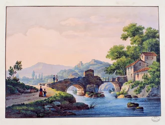 Most nad rzeką, włoski krajobraz