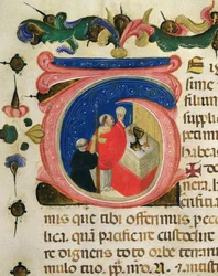 Celebracja Eucharystii, z Mariegoli świeckiego cechu św. Hieronima, ok. 1400 (atrament i złoto płatkowe na welinie)