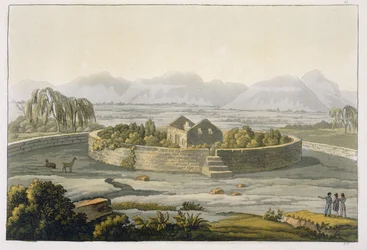 Okrągła forteca Cannar, Peru, z Le Costume Ancien et Moderne, tom II, płyta 1, Jules Ferrario, wydana ok. 1820-30