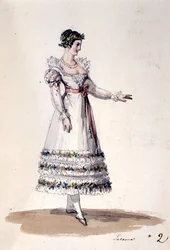 Projekt kostiumu dla Zuzanny z „Wesela Figara” Wolfganga Amadeusza Mozarta, ok.1880 (kolor lito)