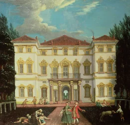 Wiejski Dom z Eleganckimi Figurami (jeden z pary)