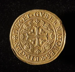 Waluta Republiki Genów: 12,5 złota podwójna moneta. Średnica 61 mm. 1656. Przód. Muzeum Genów Strada Nuova (inw. 6453)