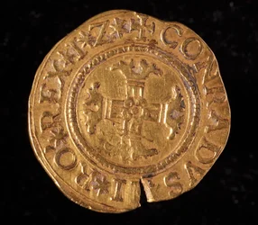 Waluta Republiki Genów: złota kwadrupla. Średnica 32 mm. 1616. Powrót. Genes Musei di Strada Nuova (inw., M6459)