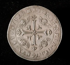 Waluta Republiki Genów: srebrna moneta 6 ecu. Śr. 61,5 mm. 1715. Powrót. Genes Musei di Strada Nuova (inv, M7156)