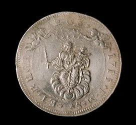 Waluta Republiki Genów: srebrna moneta 6 ecu. Śr. 61,5 mm. 1715. Przód. Genes Musei di Strada Nuova (inv, M7156)
