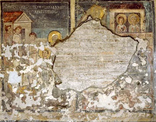 Uszkodzony fresk z Santa Maria Antiqua w Rzymie