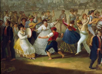 Scena tańca i ludowe święto w Neapolu: tancerze taranteli. Obraz anonimowy. XVIII wiek, Neapol, Museo Nazionale di San Martino