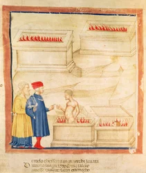 Dante i Wergiliusz (70-19 p.n.e.) odkrywają hrabiego Ugolino, z "Boskiej komedii" Dantego Alighieri (1265-1321) (pergamin)